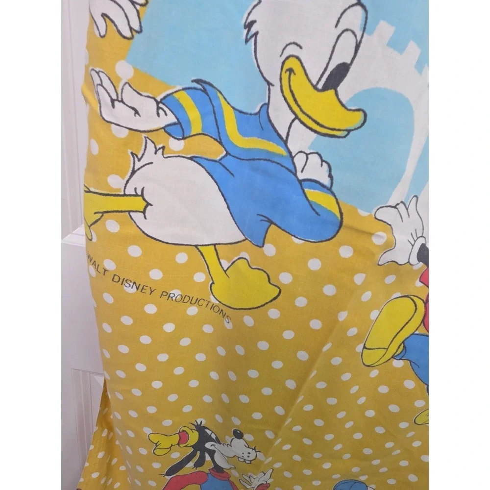 2 Vtg 70s Disney World Twin Flat Sheets Polka Dot Mickey Minnie Donald Pacific